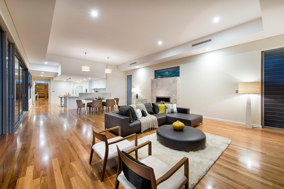 Large trendy living room photo in Perth