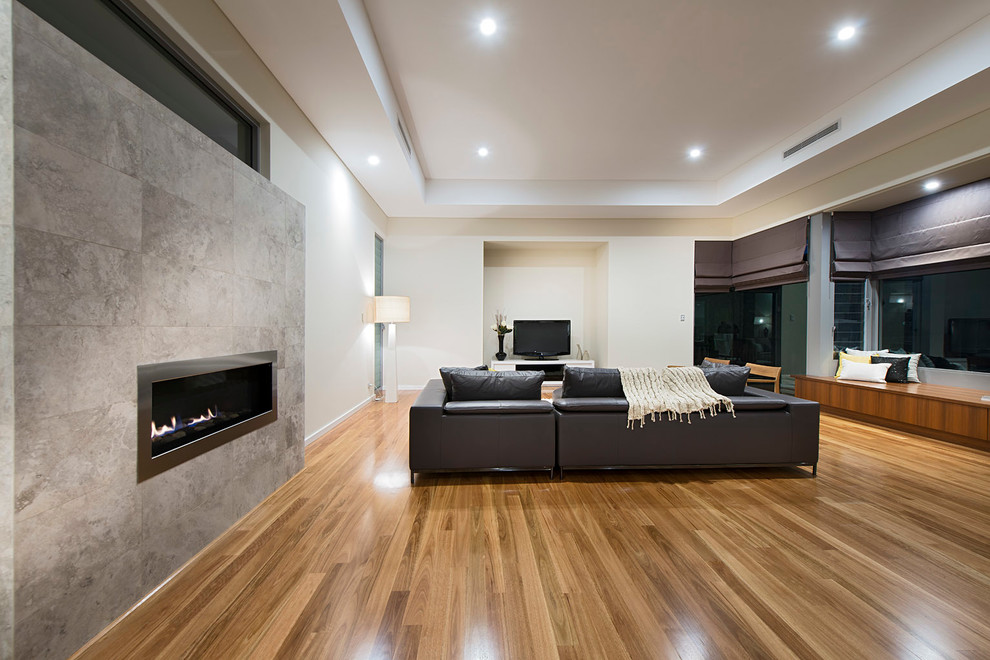 This is an example of a large contemporary living room in Perth.