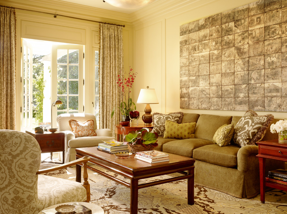 Traditional living room in San Francisco with beige walls.