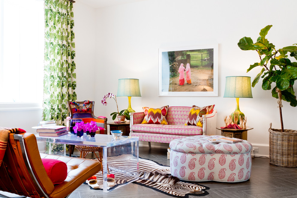Trendy living room photo in New York with white walls