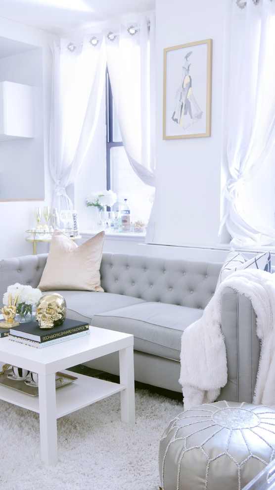 Idee per un piccolo soggiorno stile shabby aperto con sala formale e TV autoportante