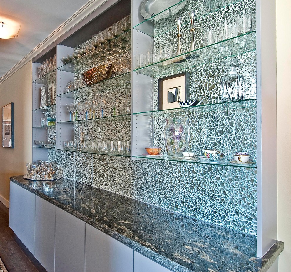 glass tile backsplash cocktail bar Traditional Living Room San