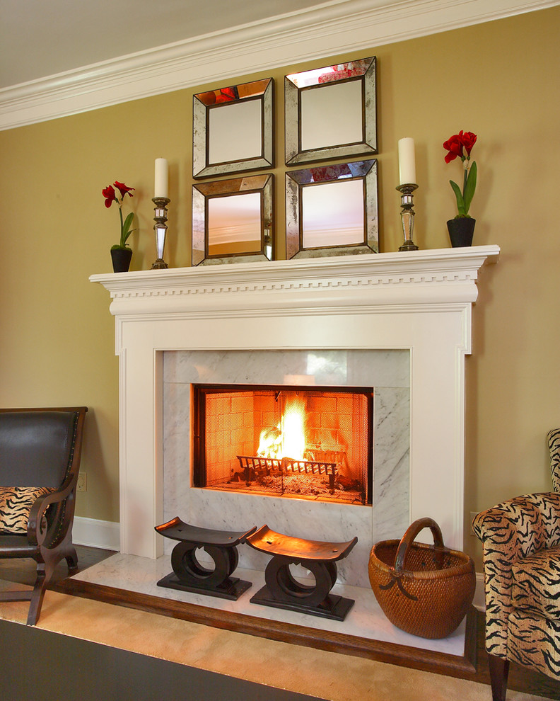 Elegant living room photo in Other with a standard fireplace