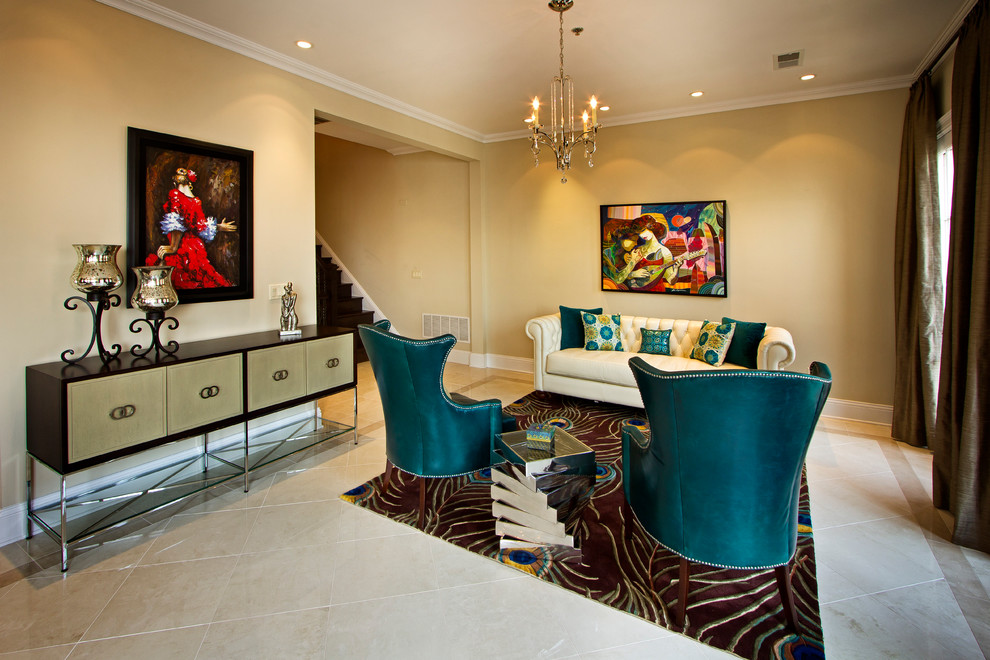 Inspiration for a contemporary formal living room remodel in New York with beige walls