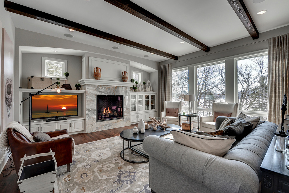 Living room - traditional living room idea in Minneapolis with gray walls