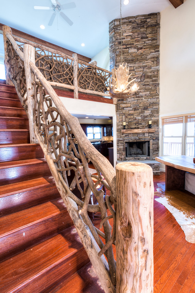 Inspiration for a mid-sized rustic staircase remodel in Charlotte