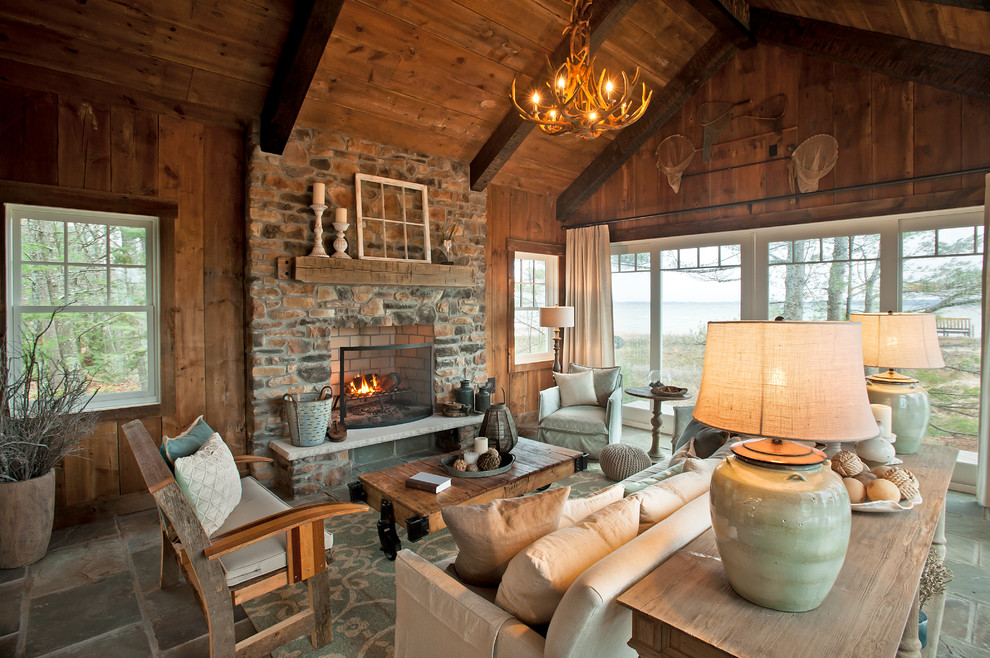 Design ideas for a rustic living room in Columbus.