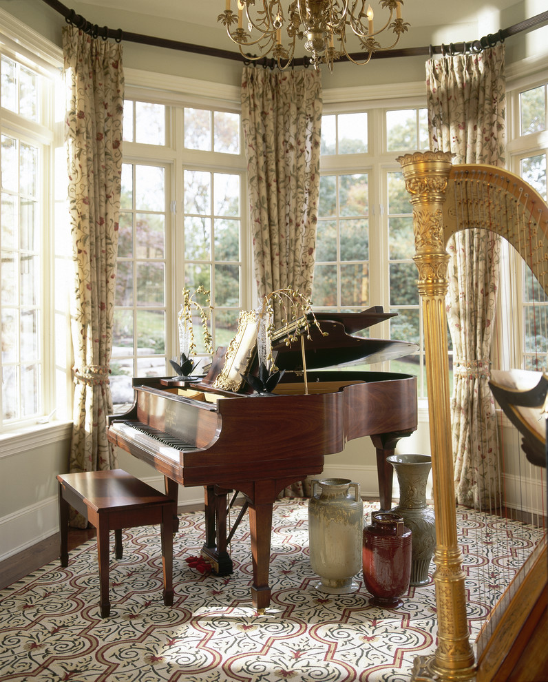 Living room - traditional living room idea in New York with a music area