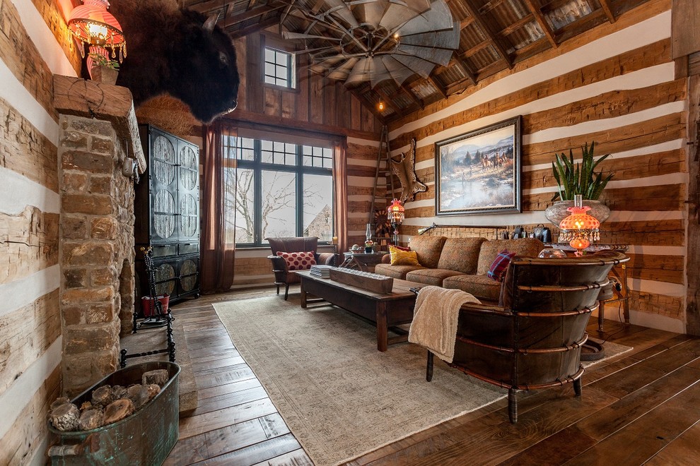 Inspiration for a rustic living room in Austin.