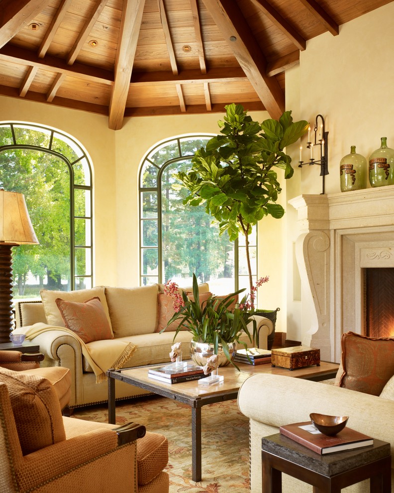 Design ideas for a mediterranean living room in San Francisco with a standard fireplace.