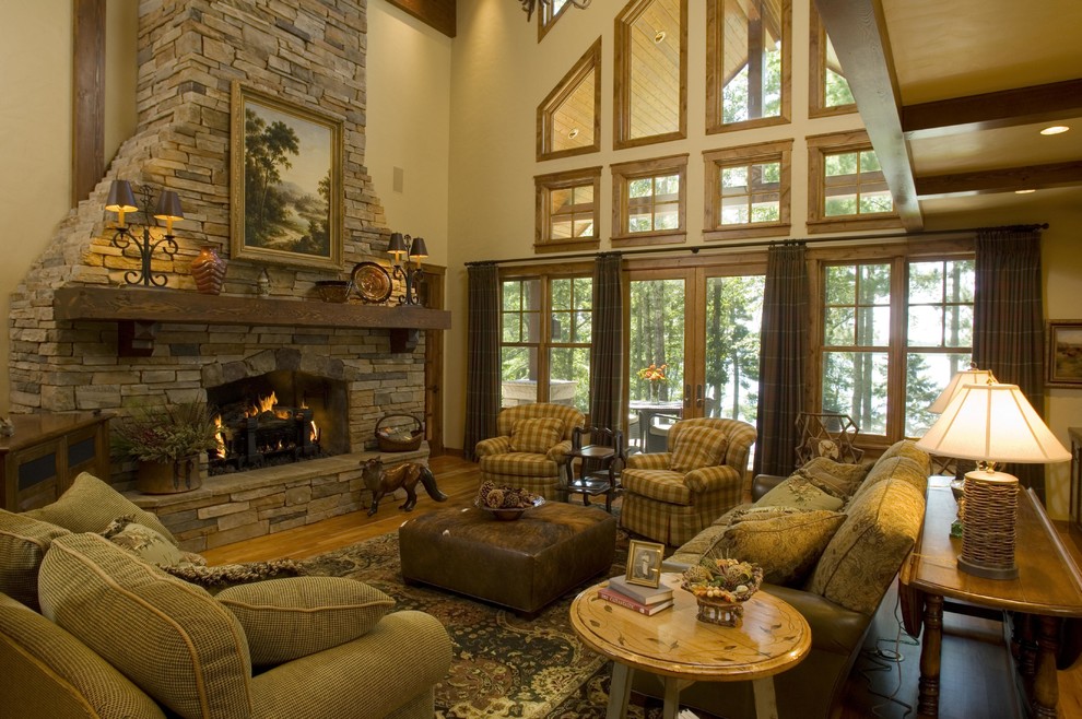 Example of a mountain style living room design in Minneapolis