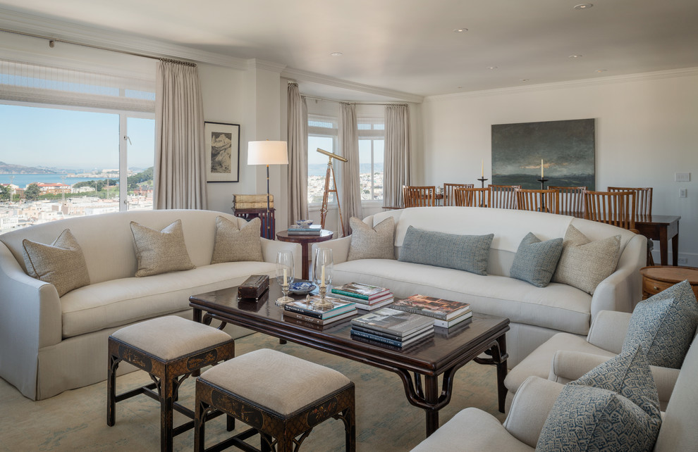 Elegant open concept living room photo in San Francisco