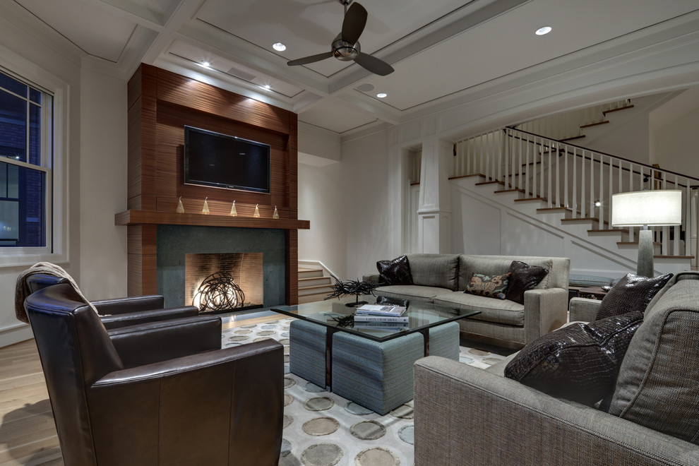 Photo of a contemporary living room in Dallas with a standard fireplace.