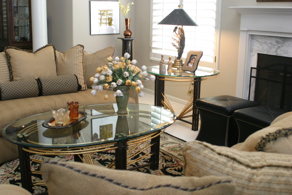 Trendy living room photo in San Francisco with beige walls
