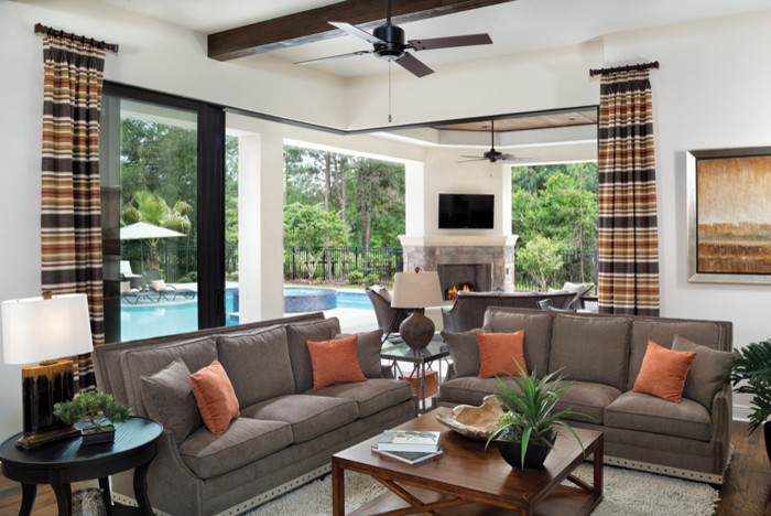 Design ideas for a contemporary grey and teal living room in Tampa.