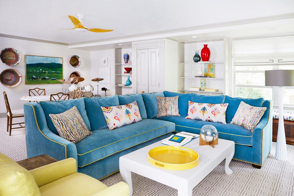 Inspiration for a transitional living room remodel in Other with white walls
