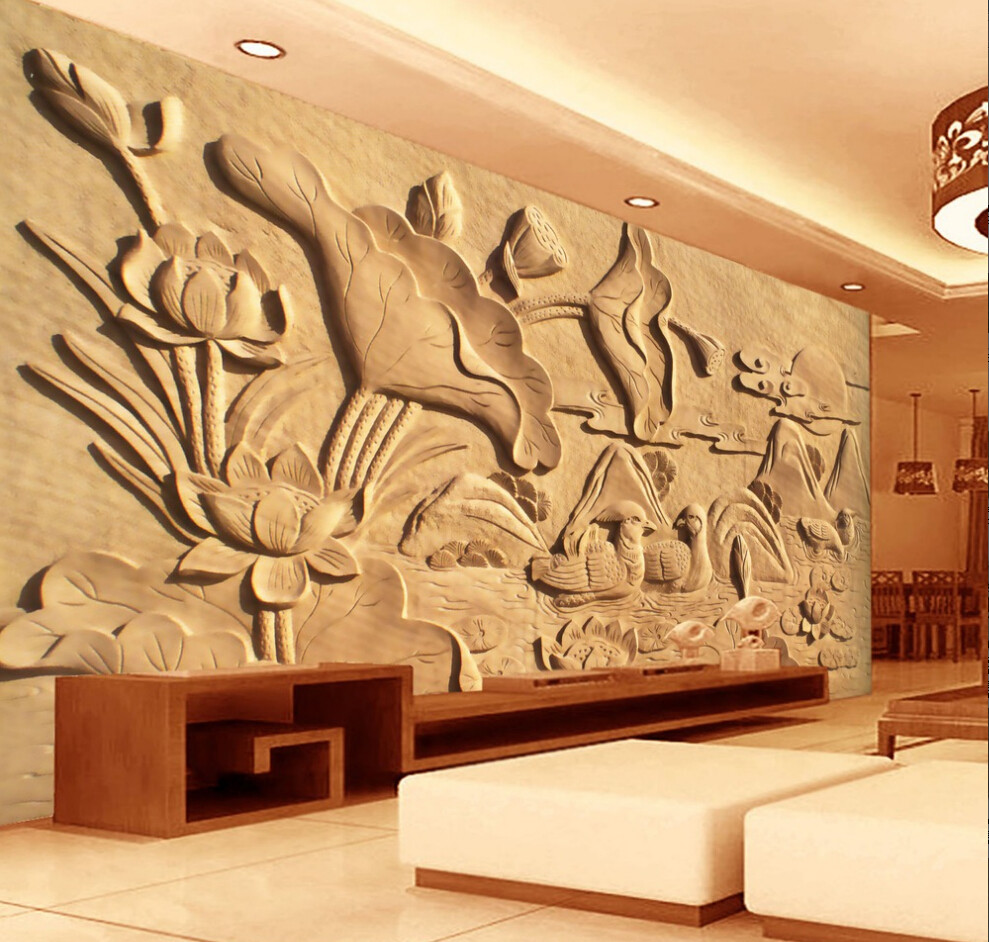 Inspiration för ett stort orientaliskt allrum med öppen planlösning, med ett finrum, beige väggar, marmorgolv, en spiselkrans i sten och en inbyggd mediavägg