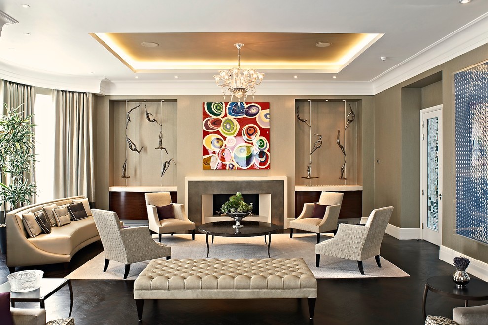 Photo of a contemporary formal and grey and cream living room in London.