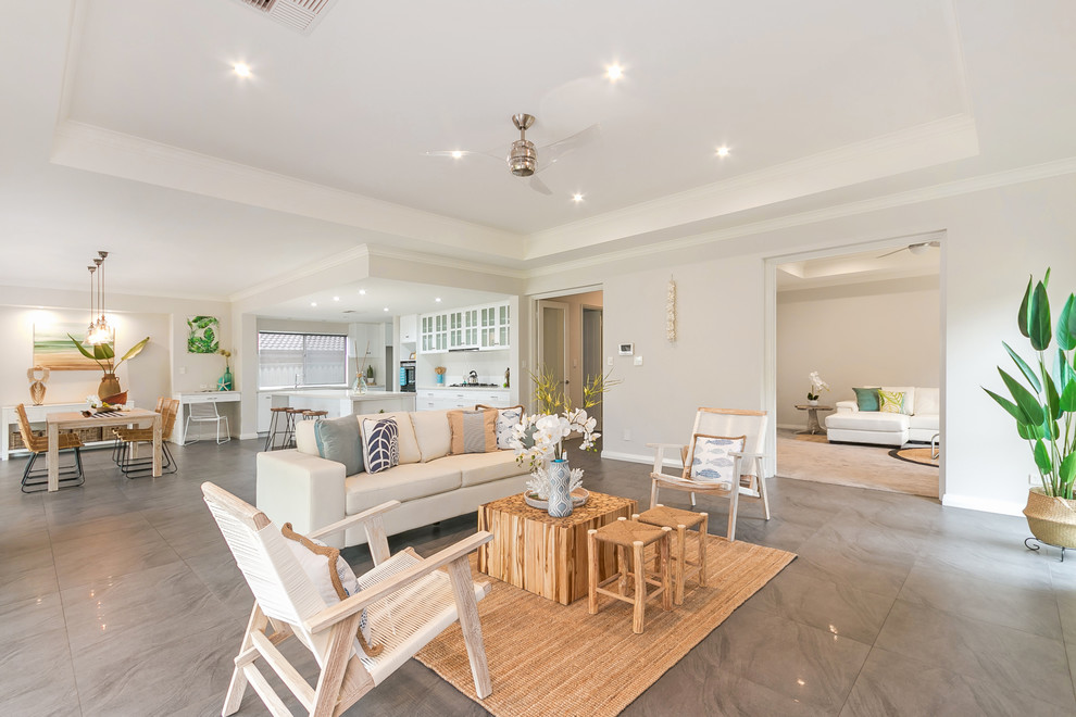 Living room - coastal living room idea in Perth
