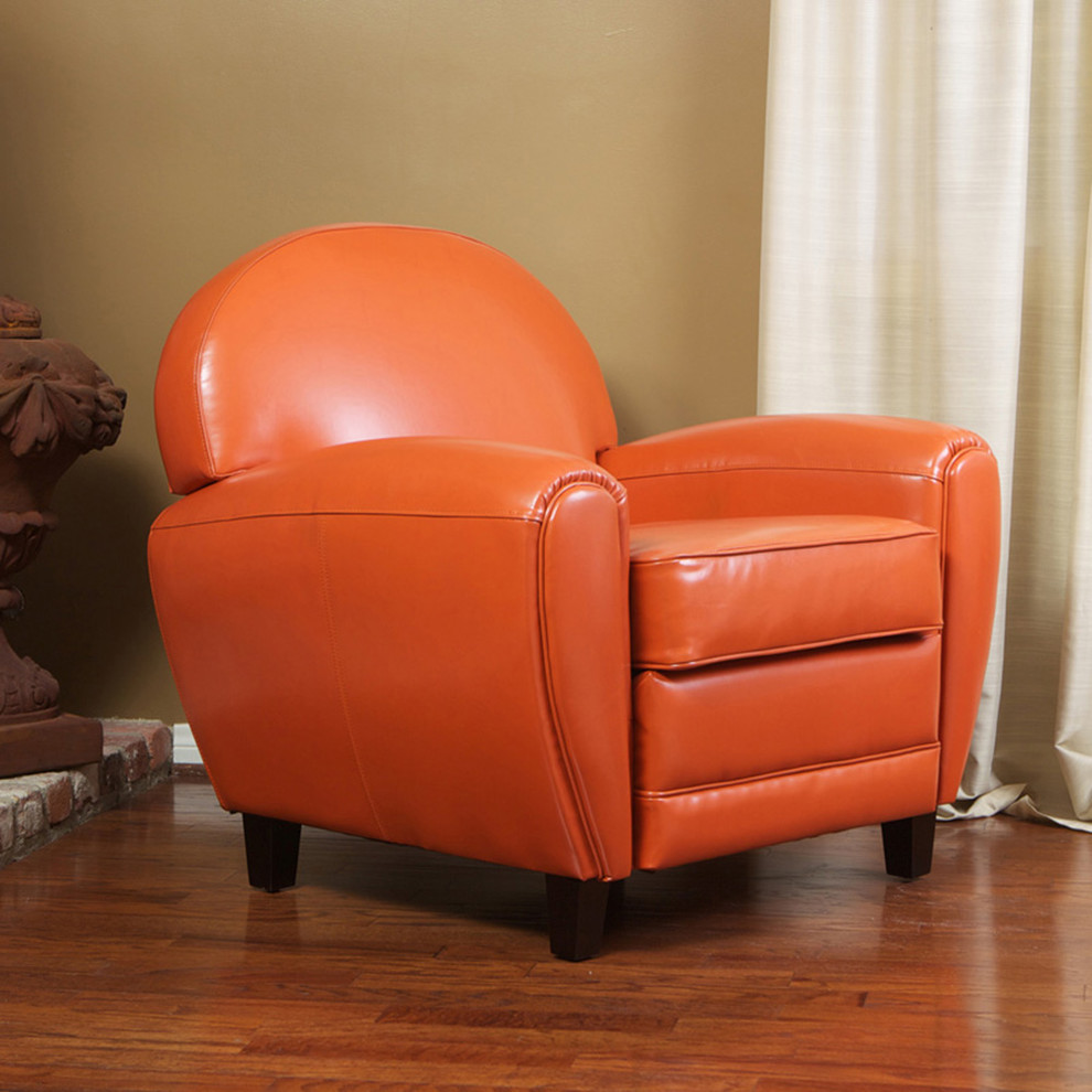 Hayley Burnt Orange Leather Club Chair Contemporary Living Room
