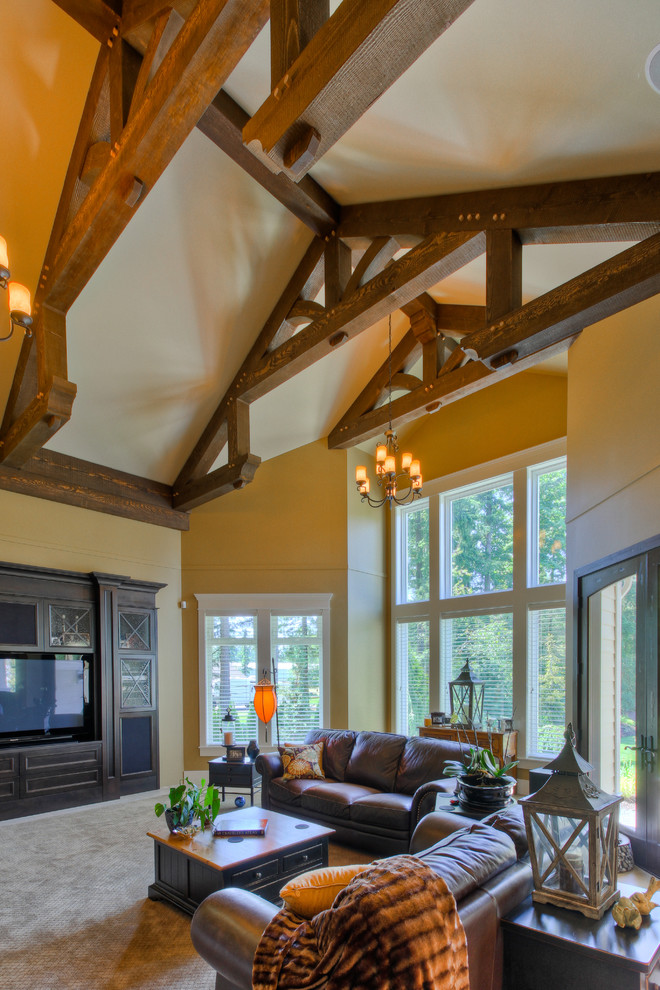 Heavy Timber Trusses In Great Room - Traditional - Living Room ...