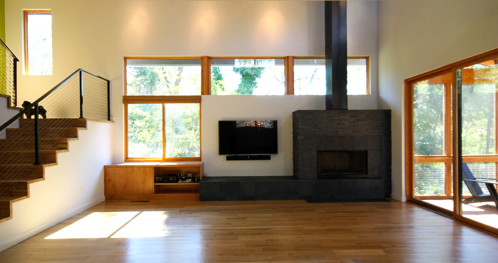 Living room - modern open concept living room idea in Atlanta