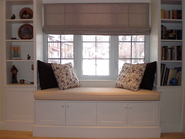 Hertle Avenue Custom Window Seat and Bookcase - Transitional - Living Room  - Toronto - by David J. Design Inc. | Houzz
