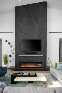 75 Black Living Room with a Stacked Stone Fireplace Ideas You'll Love -  November, 2023 | Houzz