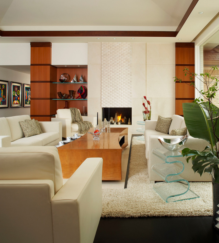 Design ideas for a contemporary formal living room in Detroit with a standard fireplace.