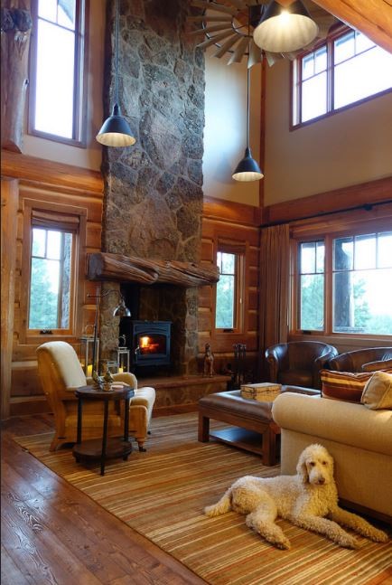 Photo of a medium sized rustic formal open plan living room in Phoenix with brown walls, light hardwood flooring, a wood burning stove, a stone fireplace surround, no tv and brown floors.