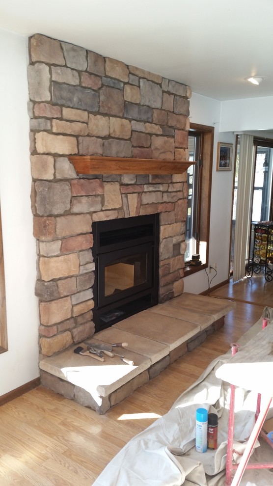 High Efficiency Fireplace and Stone Craftsman Living Room Other