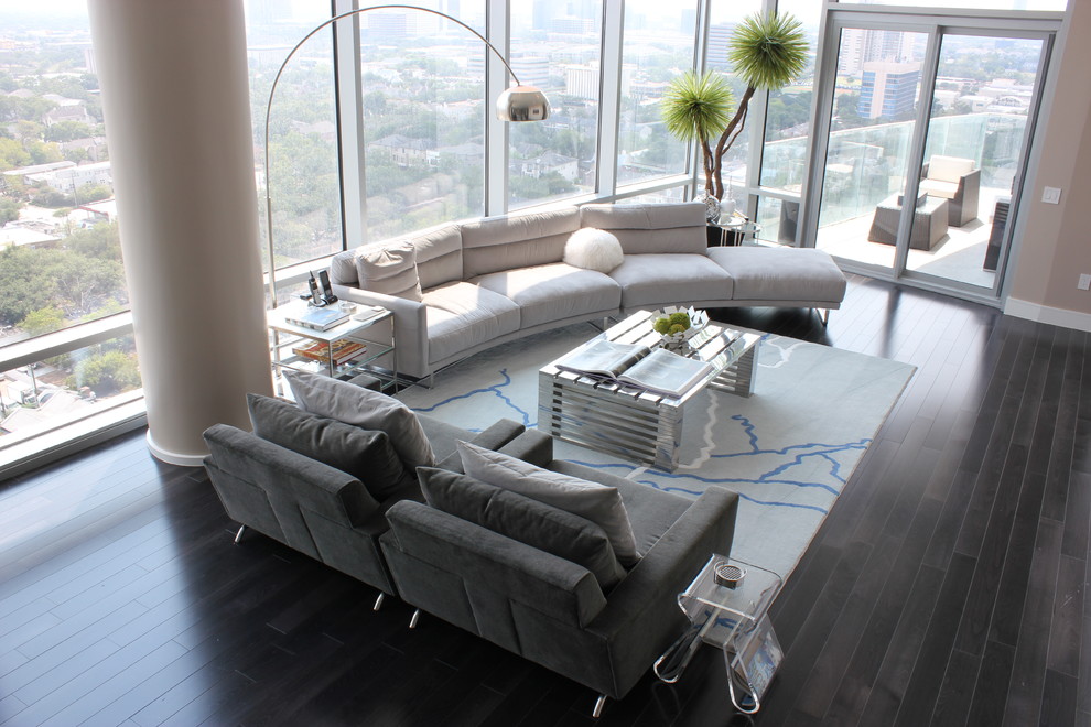 Trendy open concept living room photo in Houston