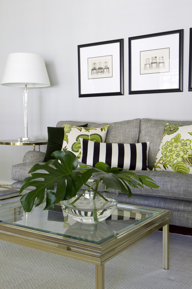 Trendy living room photo in Melbourne with white walls