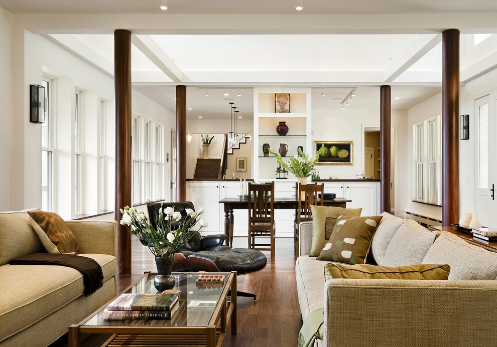 Photo of a contemporary open plan living room in Burlington.