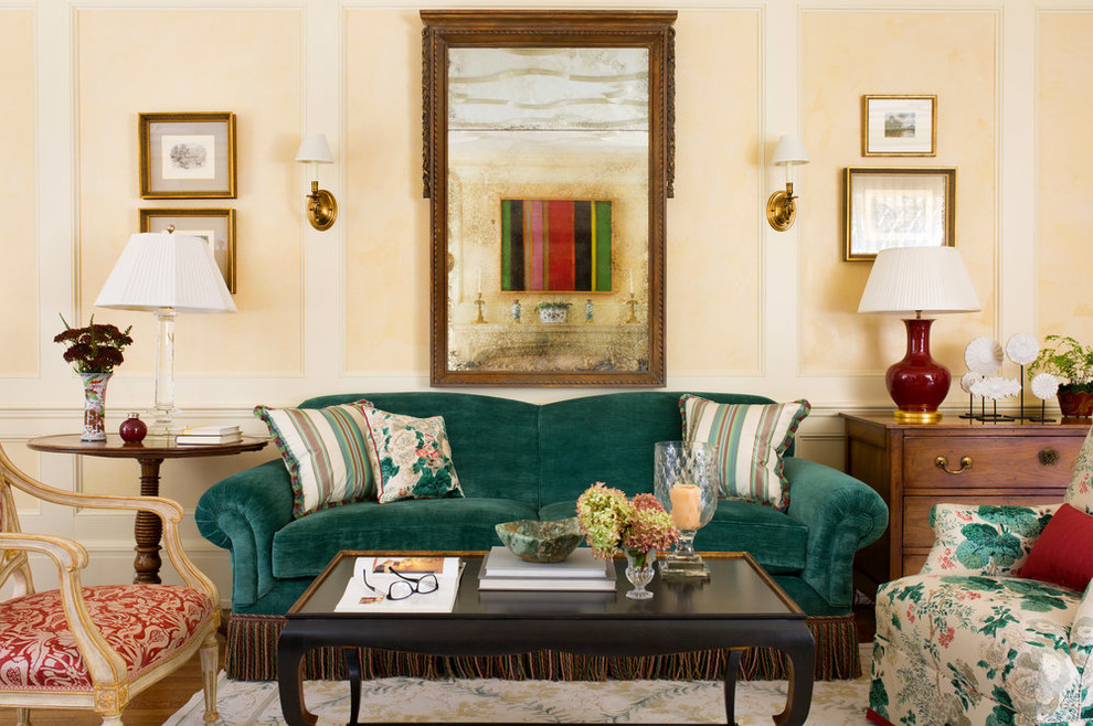 Design ideas for a classic formal living room in DC Metro with yellow walls.