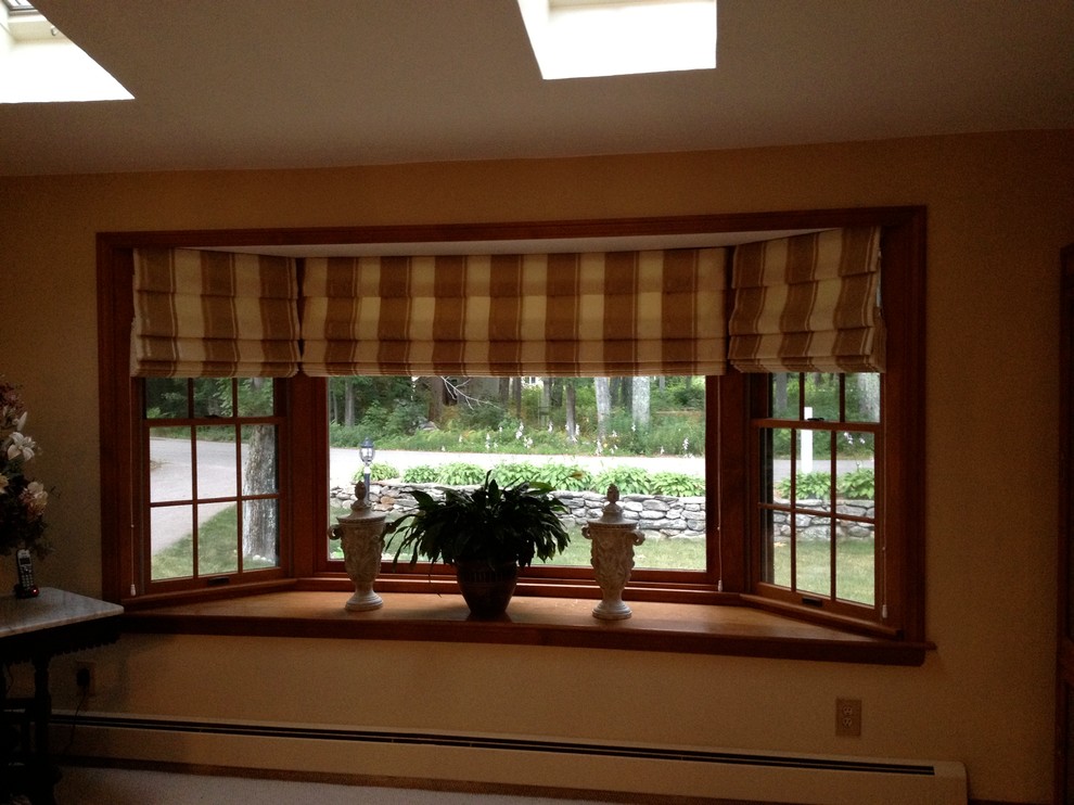 Hobbled Roman Shade for Bay Window Traditional Living Room Boston