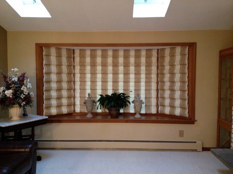 Hobbled Roman Shade for Bay Window Traditional Living Room Boston