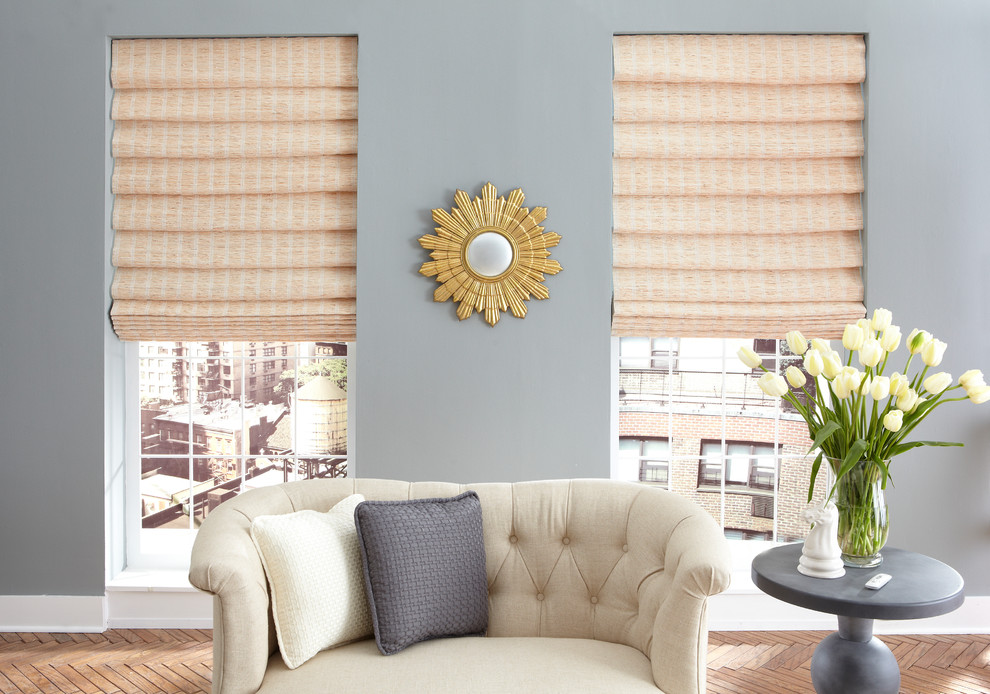 Hobbled Roman Shades Transitional Living Room DC Metro by Style