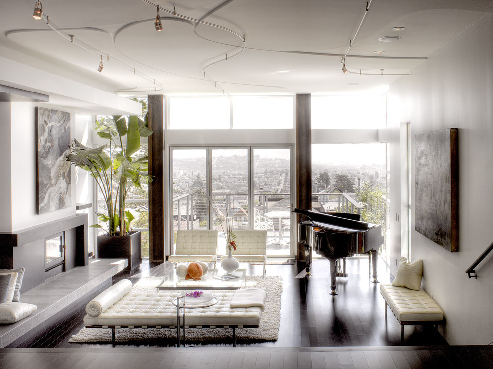 Living room - modern living room idea in San Francisco with a music area