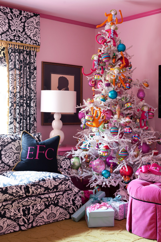 Living room - eclectic living room idea in Little Rock with pink walls