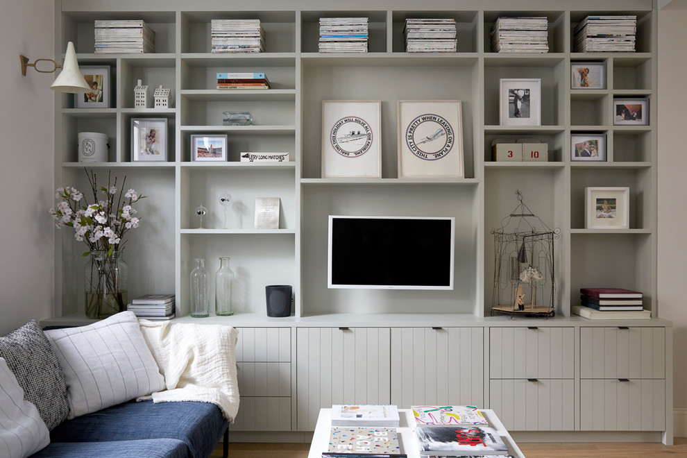 Photo of a medium sized scandinavian open plan living room in London.
