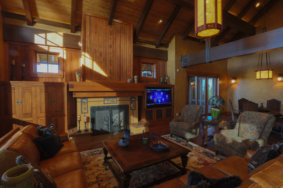 Living room - rustic living room idea in Portland