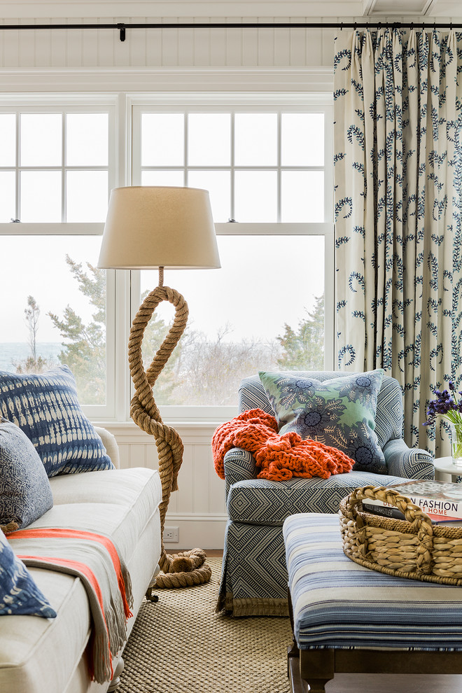 Beach style living room photo in Boston