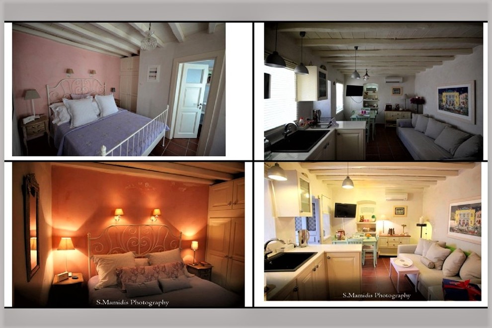 Идея дизайна: маленькая парадная, изолированная гостиная комната в морском стиле с разноцветными стенами, полом из керамической плитки и красным полом для на участке и в саду