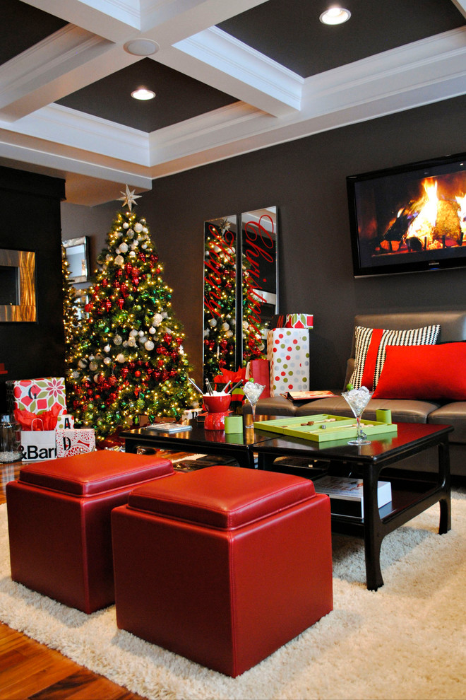 Inspiration for a contemporary living room remodel in Edmonton with gray walls