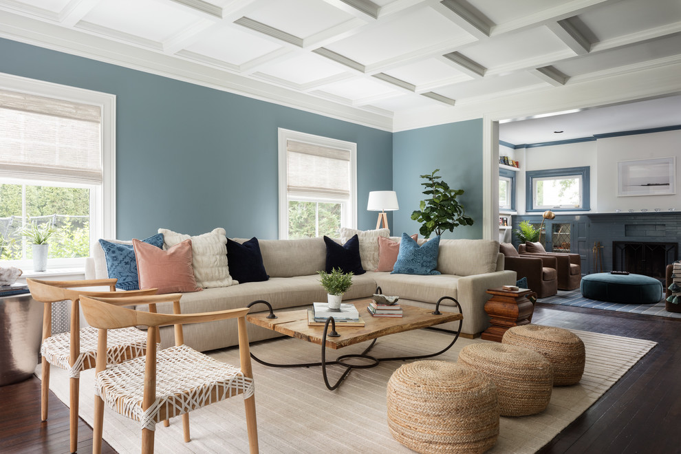 Large trendy living room photo in New York