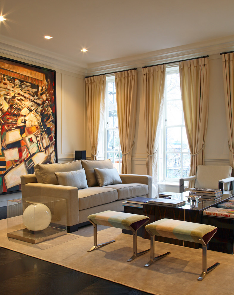 Inspiration for a transitional formal dark wood floor living room remodel in London