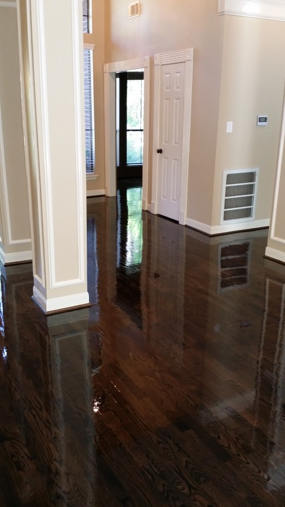 Houston Older wood floor refinished dark stain Modern Living Room