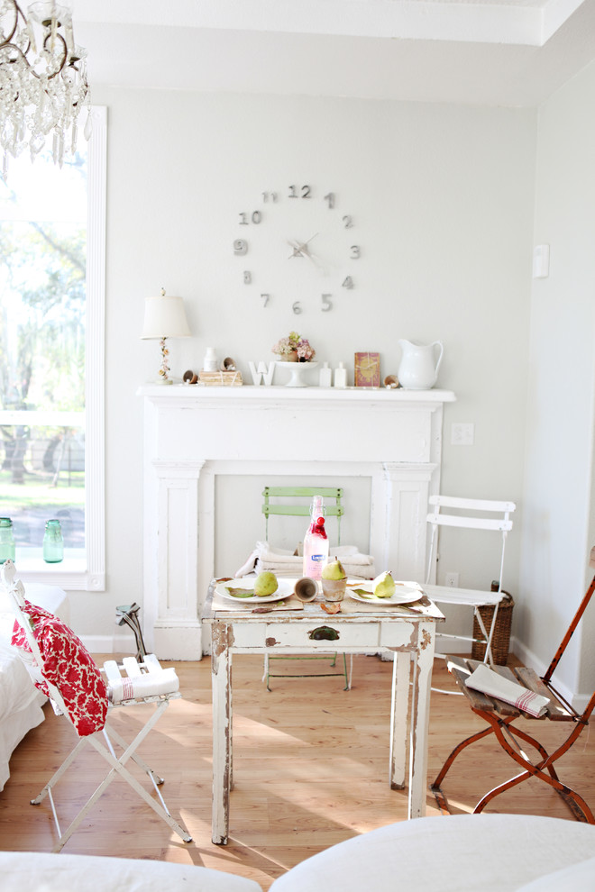 Living room - shabby-chic style living room idea in Other with gray walls