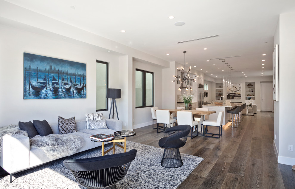 Imagen de salón para visitas abierto moderno de tamaño medio sin chimenea y televisor con paredes beige, suelo de mármol y suelo gris